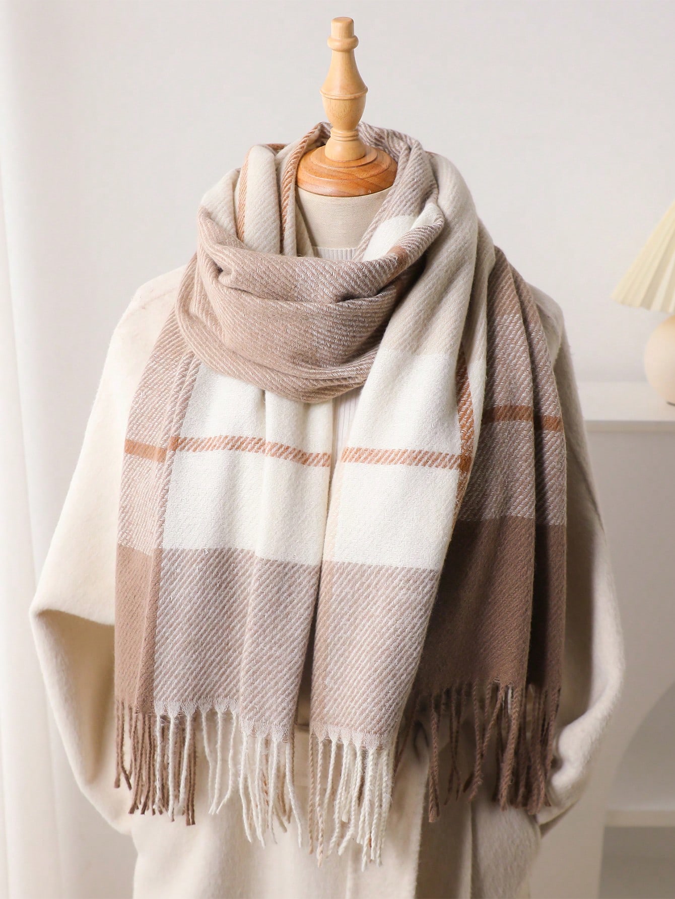 Infinity Scarf Knit - 1 buah Syal Kepala Motif Kotak-kotak