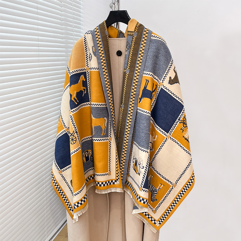 Woven Scarf Blanket - Ponco Kasmir Mewah Hangat untuk Wanita,